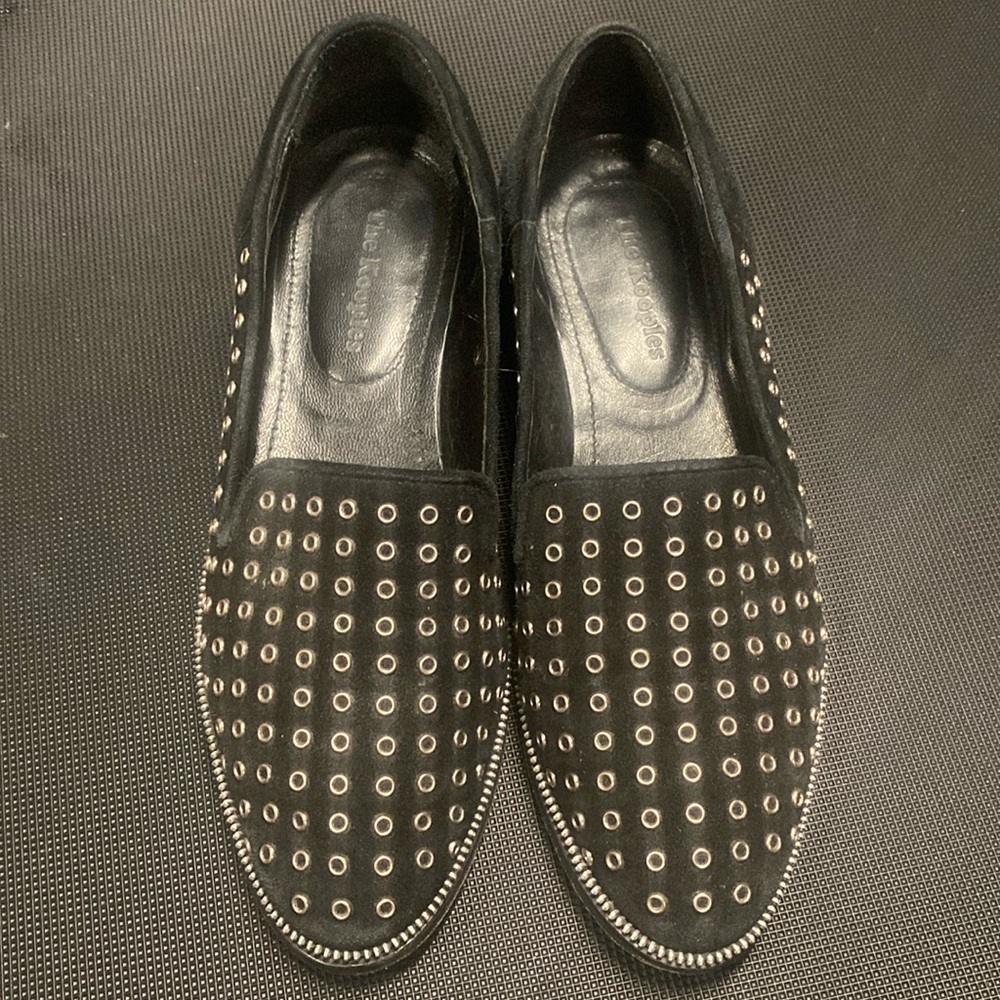 The Kooples Black Suede Leather Studded Loafers
